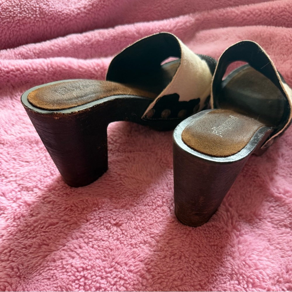 JEFFREY CAMPBELL CALF HAIR WOOD COW PRINT CLOGS SIZE 8 REVOLVE - Picture 9 of 10